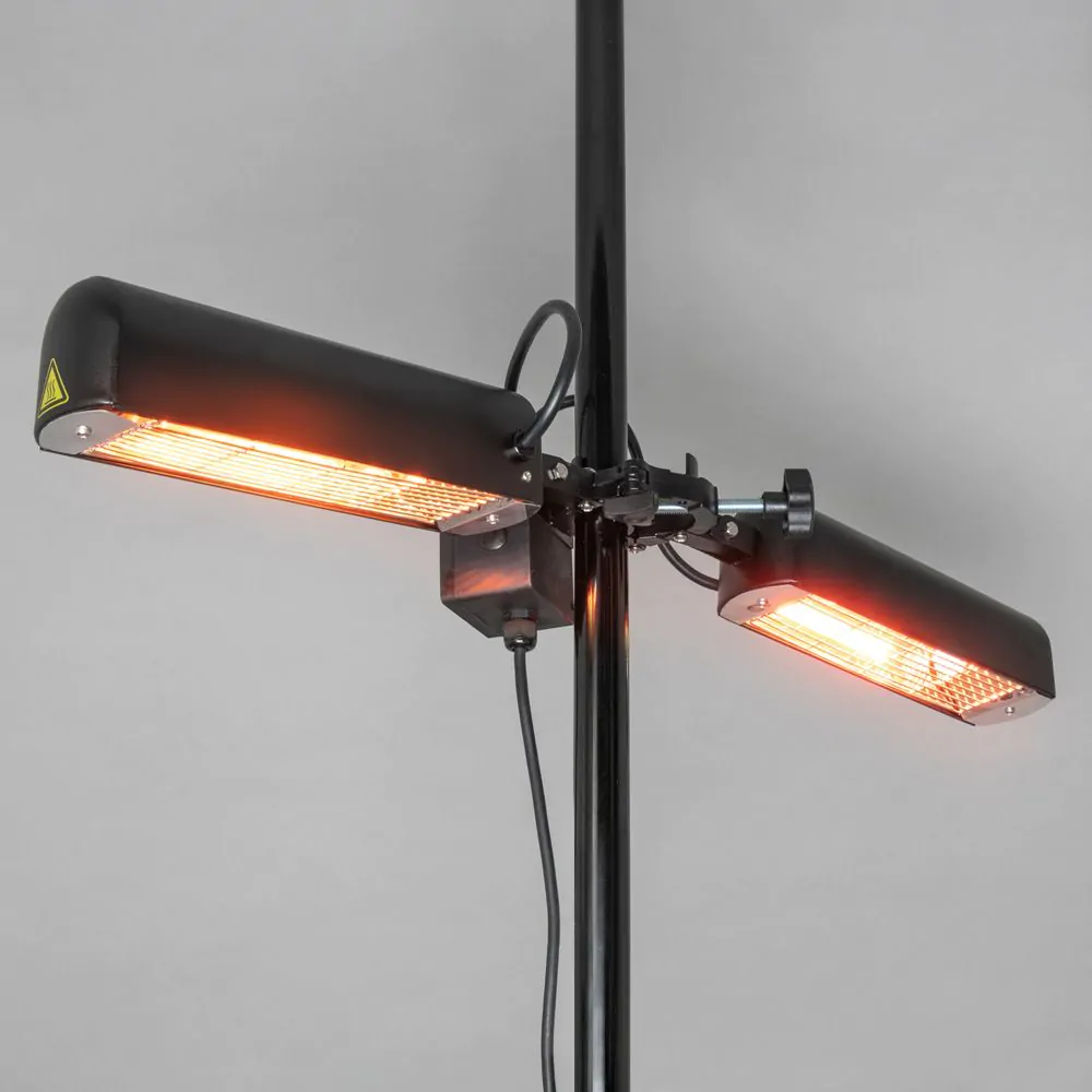 1600 Watt Twin Lamp Outdoor Parasol Radiant Heater, Black - Image 3