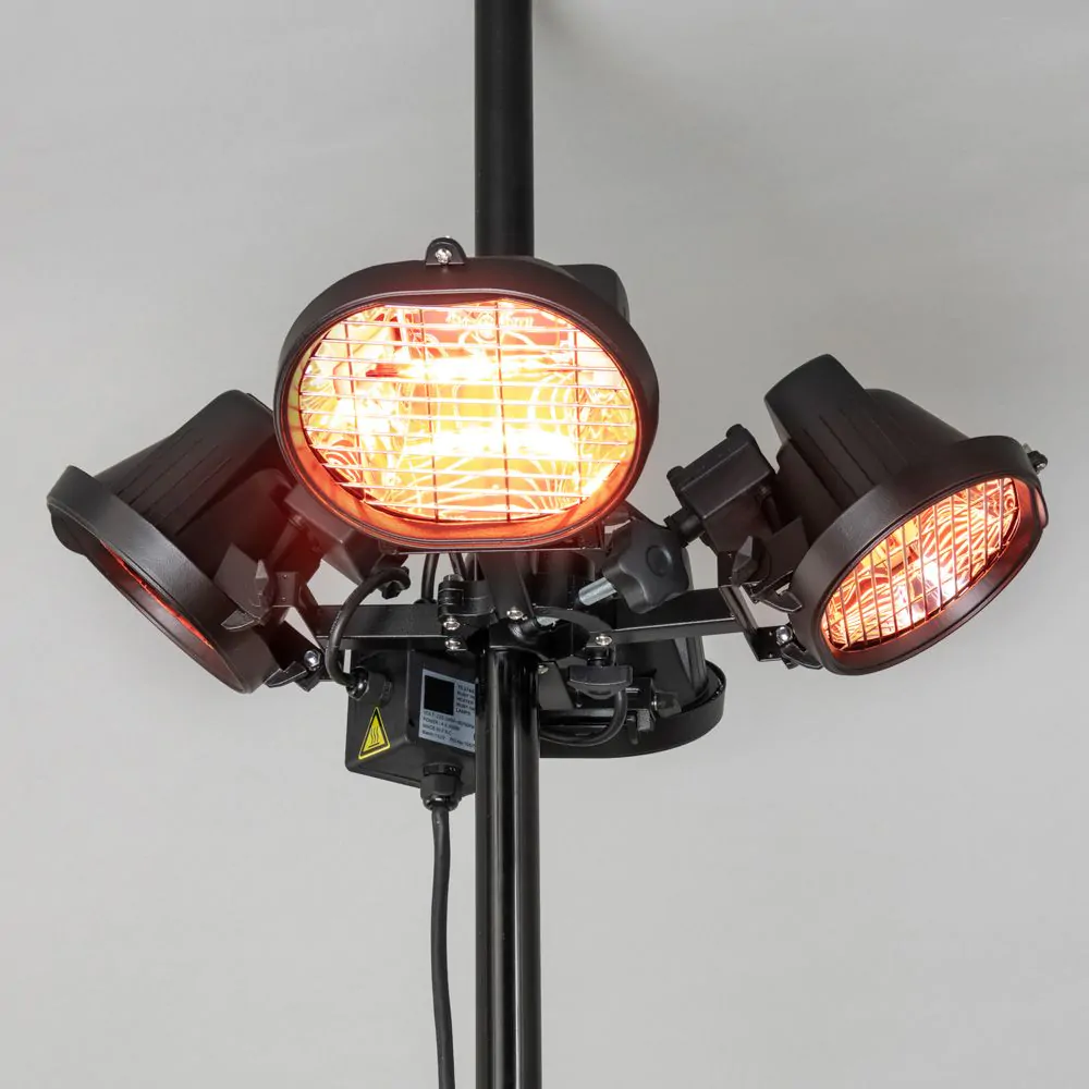 1800 Watt 4 Lamp Outdoor Parasol Radiant Heater, Black - Image 3