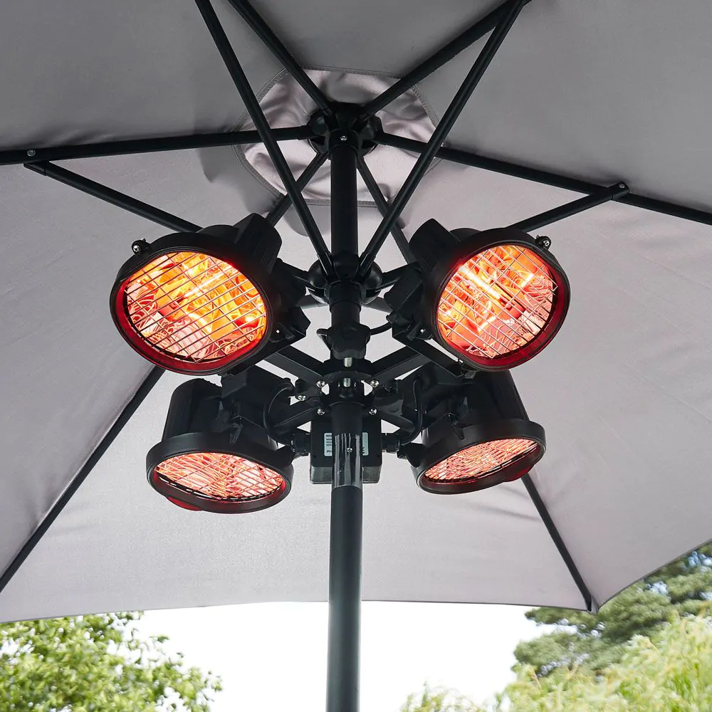 1800 Watt 4 Lamp Outdoor Parasol Radiant Heater, Black - Image 2