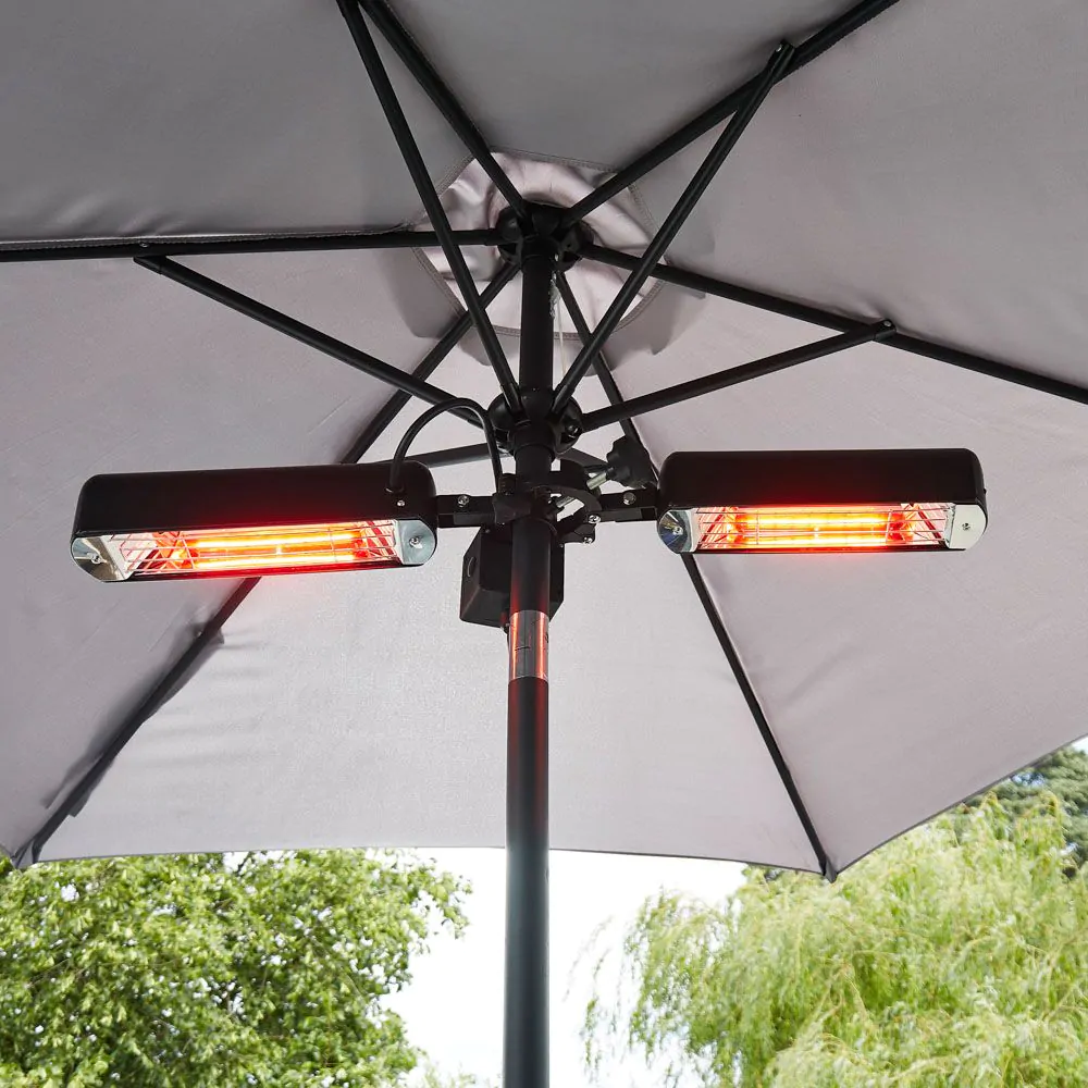 1600 Watt Twin Lamp Outdoor Parasol Radiant Heater, Black - Image 2