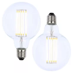 2 Pack Of 6W LED ES E27 Vintage Filament Large Globe Bulb, Clear