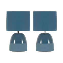 2 Pack Of Western Glaze Table Lamps With Shade, Blue
