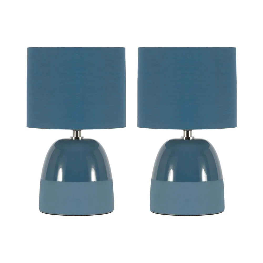 2 Pack Of Western Glaze Table Lamps With Shade, Blue