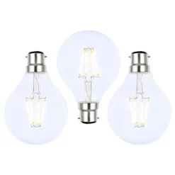 3 Pack Of 4W LED BC B22 Vintage Filament Globe Bulb, Clear
