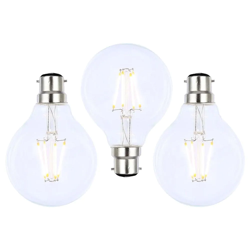 3 Pack Of 4W LED BC B22 Vintage Filament Globe Bulb, Clear