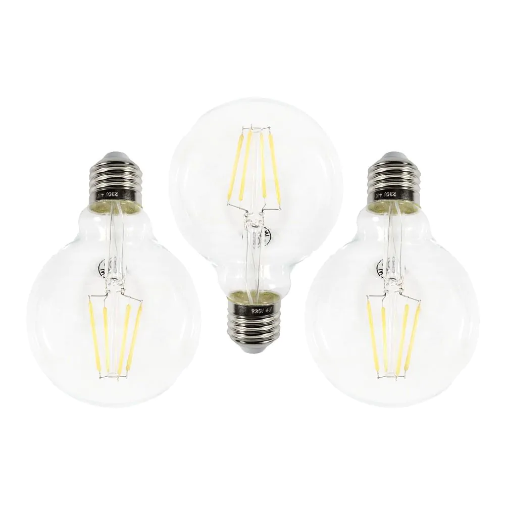 3 Pack Of 4W LED ES E27 Vintage Filament Globe Bulb, Clear