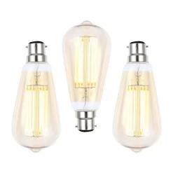 3 Pack Of 6W LED BC B22 Vintage Filament Teardrop Bulb, Tinted