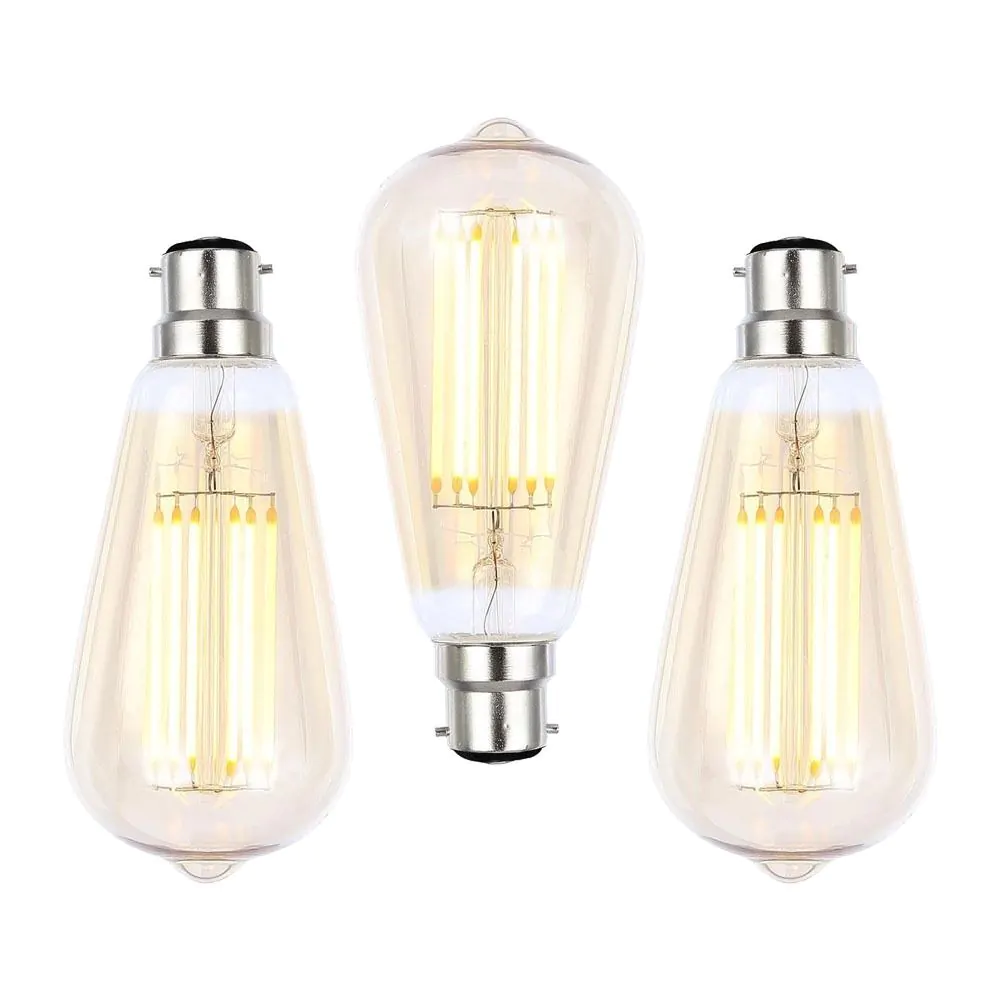 3 Pack Of 6W LED BC B22 Vintage Filament Teardrop Bulb, Tinted