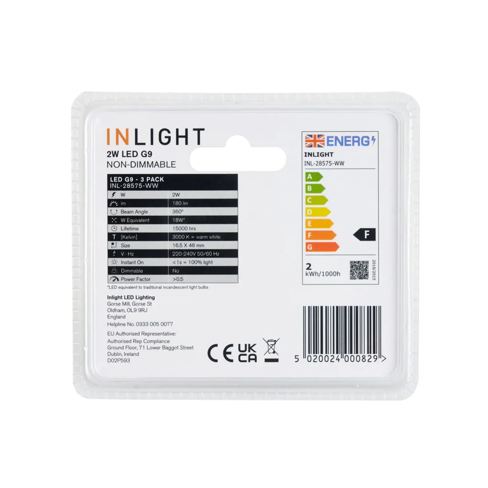 3 Pack Of 2 Watt G9 LED Capsule Lamps 3000K, Warm White - Image 3