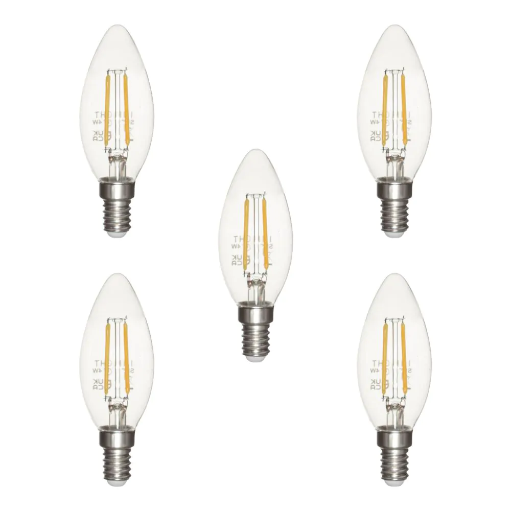 5 Pack Of 4W LED Vintage Style SES E14 Candle Light Bulb, Natural White
