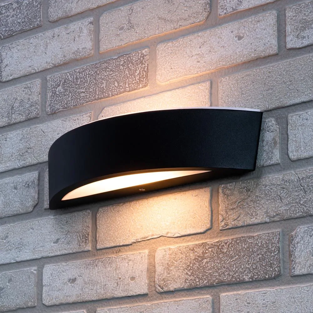 Albie Outdoor Curved LED Up And Down Wall Light, Black - Image 2