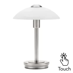 Archie Touch Lamp, Satin Nickel And Alabaster