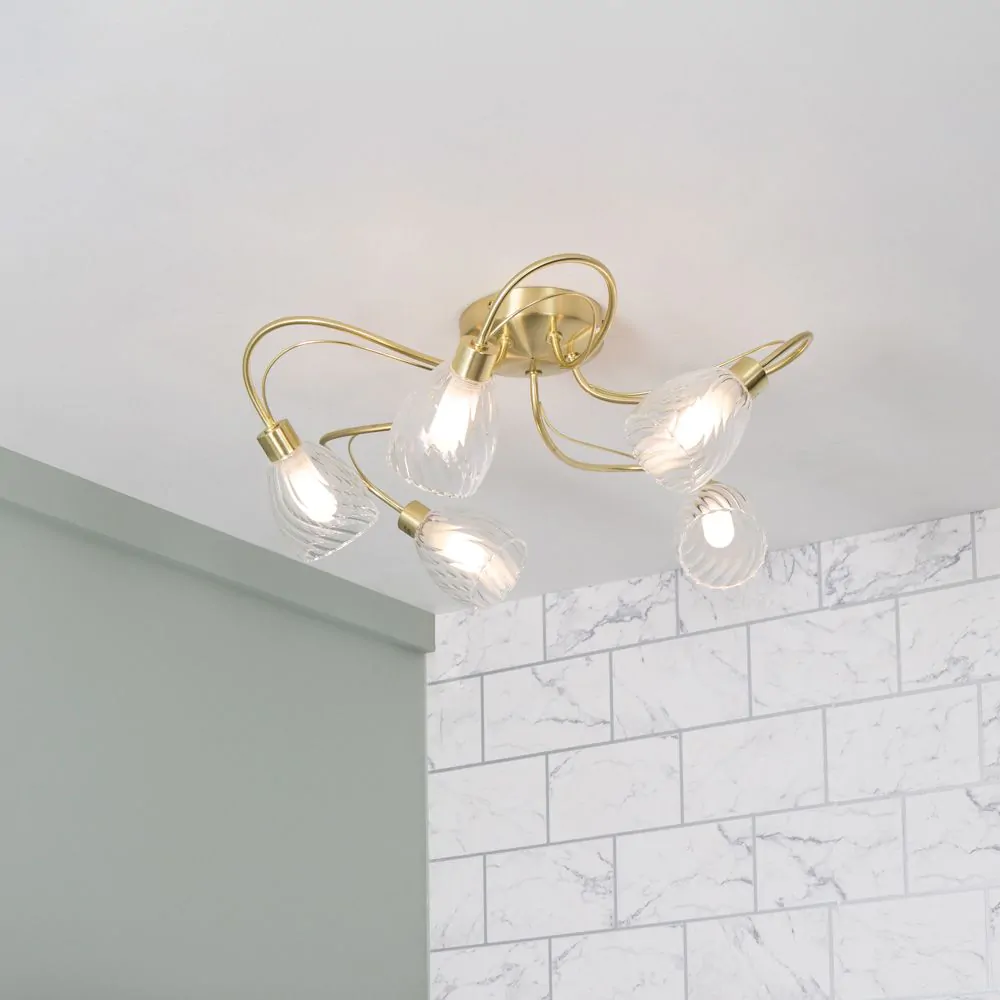 Arya Tangle Flush Bathroom Ceiling Light, Satin Brass - Image 2