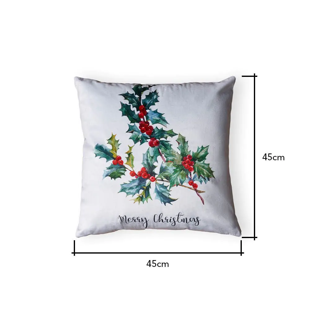 Christmas Holly Print Cushion, Natural - Image 4