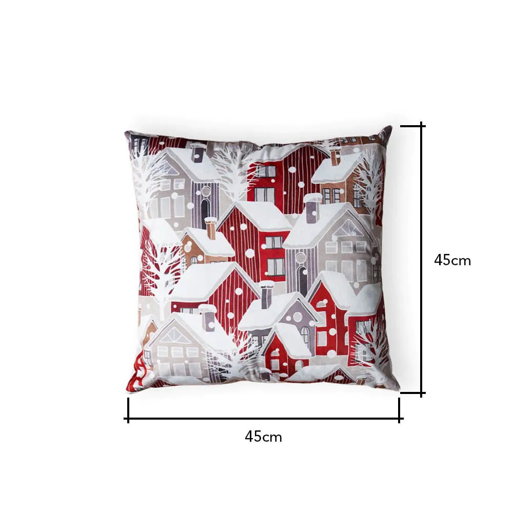 Winter Town Cushion, Red And White - Image 5