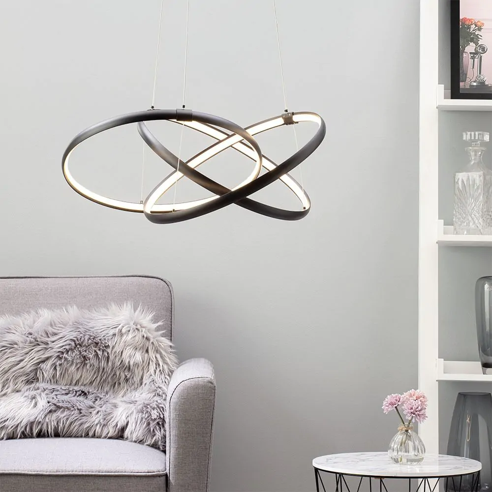 Sola LED Triple Ring Ceiling Pendant, Matte Black - Image 3