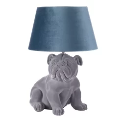 Boris Bulldog Flock Table Lamp With Velvet Shade, Grey