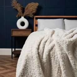 Boucle Faux Fur Throw, Cream