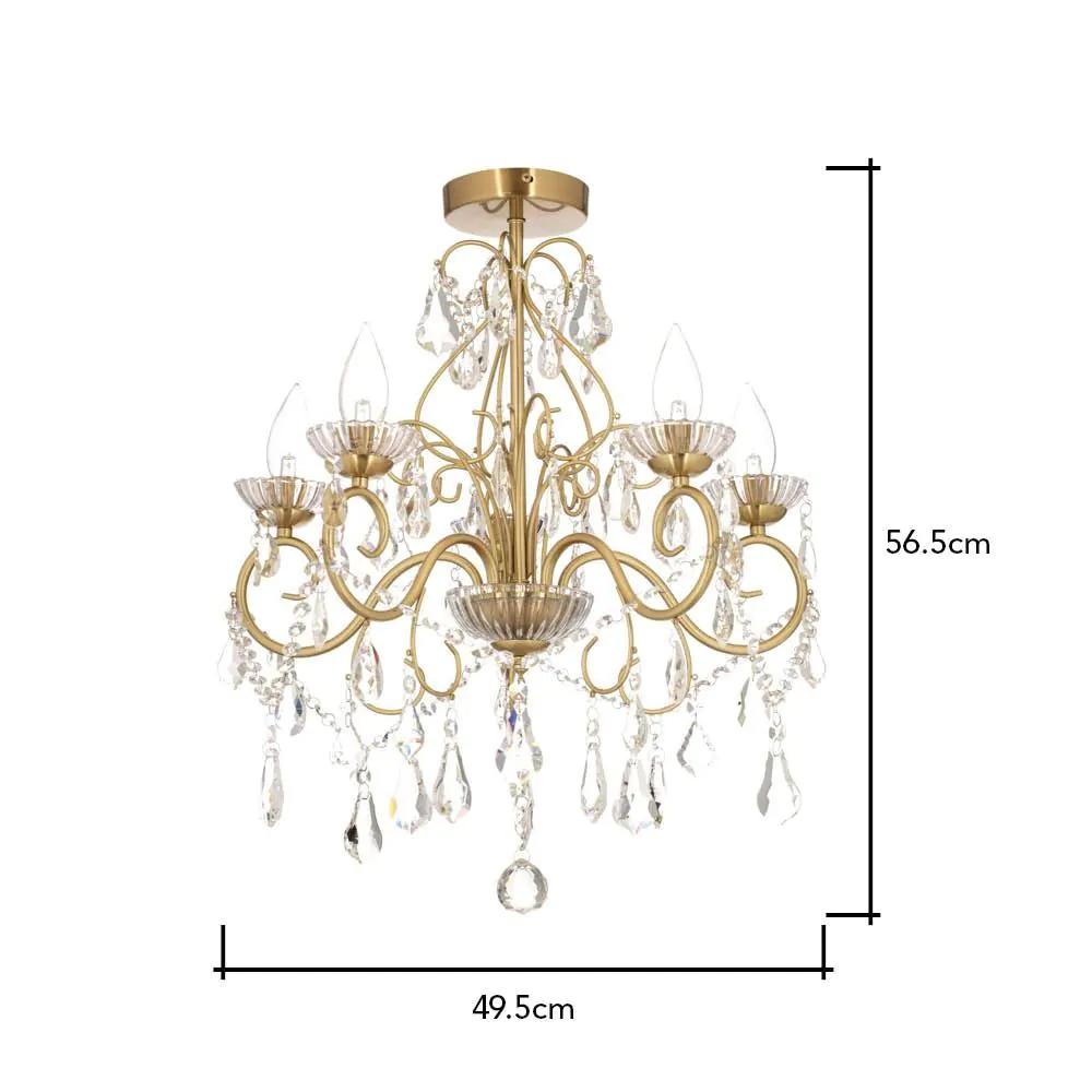 Daphne 5 Light Bathroom Chandelier, Satin Brass - Image 9