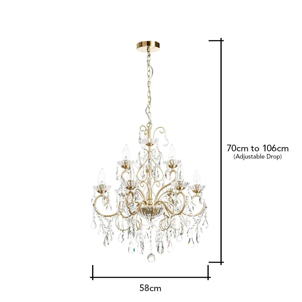 Daphne 9 Light Bathroom Ceiling Pendant, Satin Brass - Image 12