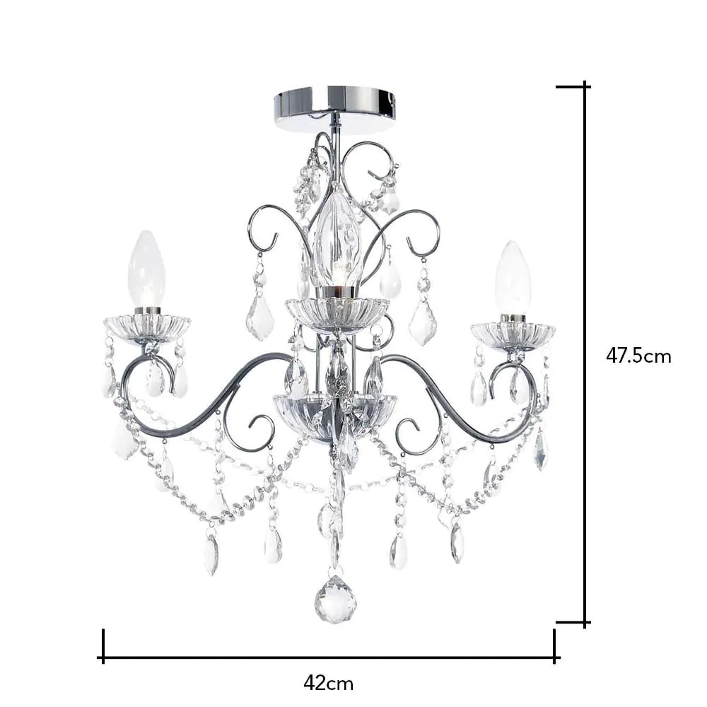 Daphne 3 Light Bathroom Chandelier, Chrome - Image 7