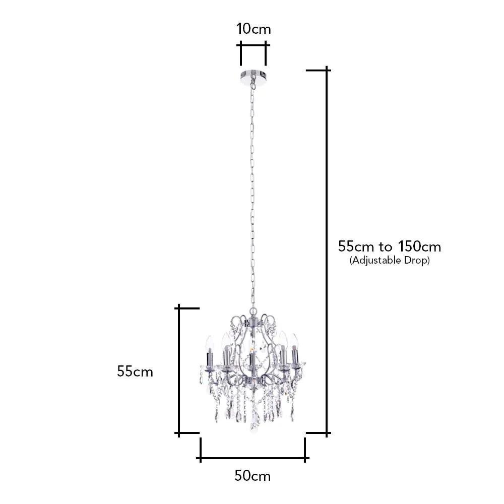 Annalee 5 Light Large Chandelier, Chrome - Image 6