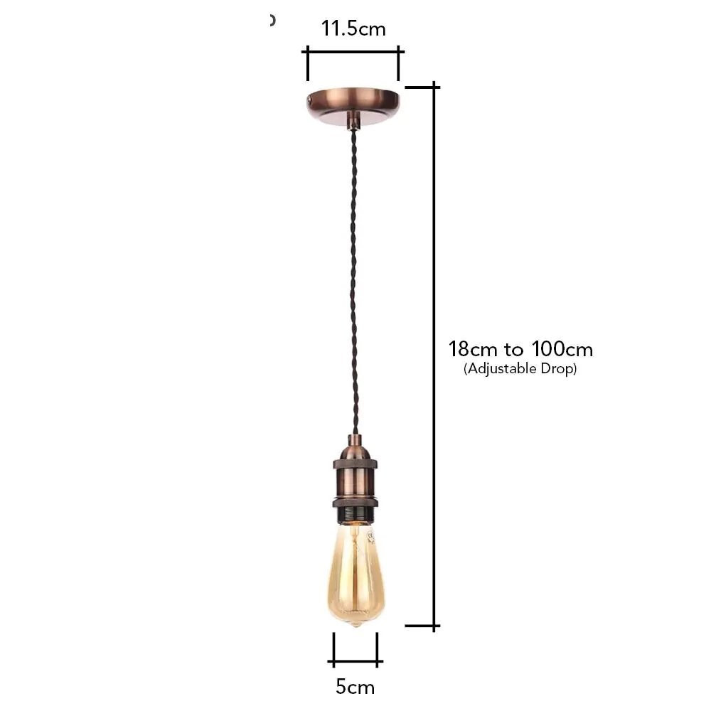Industrial Style Black Cable Ceiling Pendant, Antique Copper - Image 9