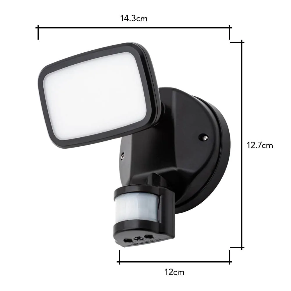 Wilson Single 10 Watt LED Outdoor Flood Light With PIR Sensor, Black - Image 6