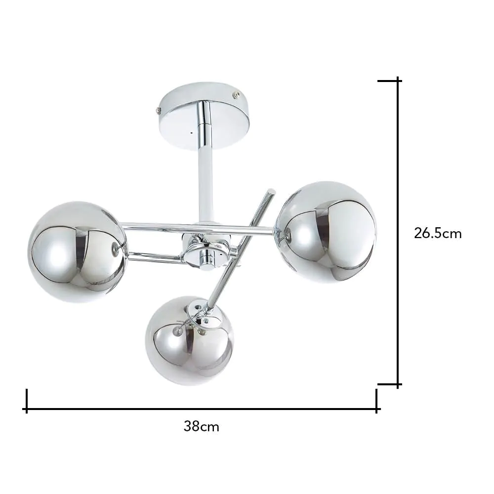 Nera Bathroom Cross Arm Semi Flush Ceiling Light, Chrome - Image 6