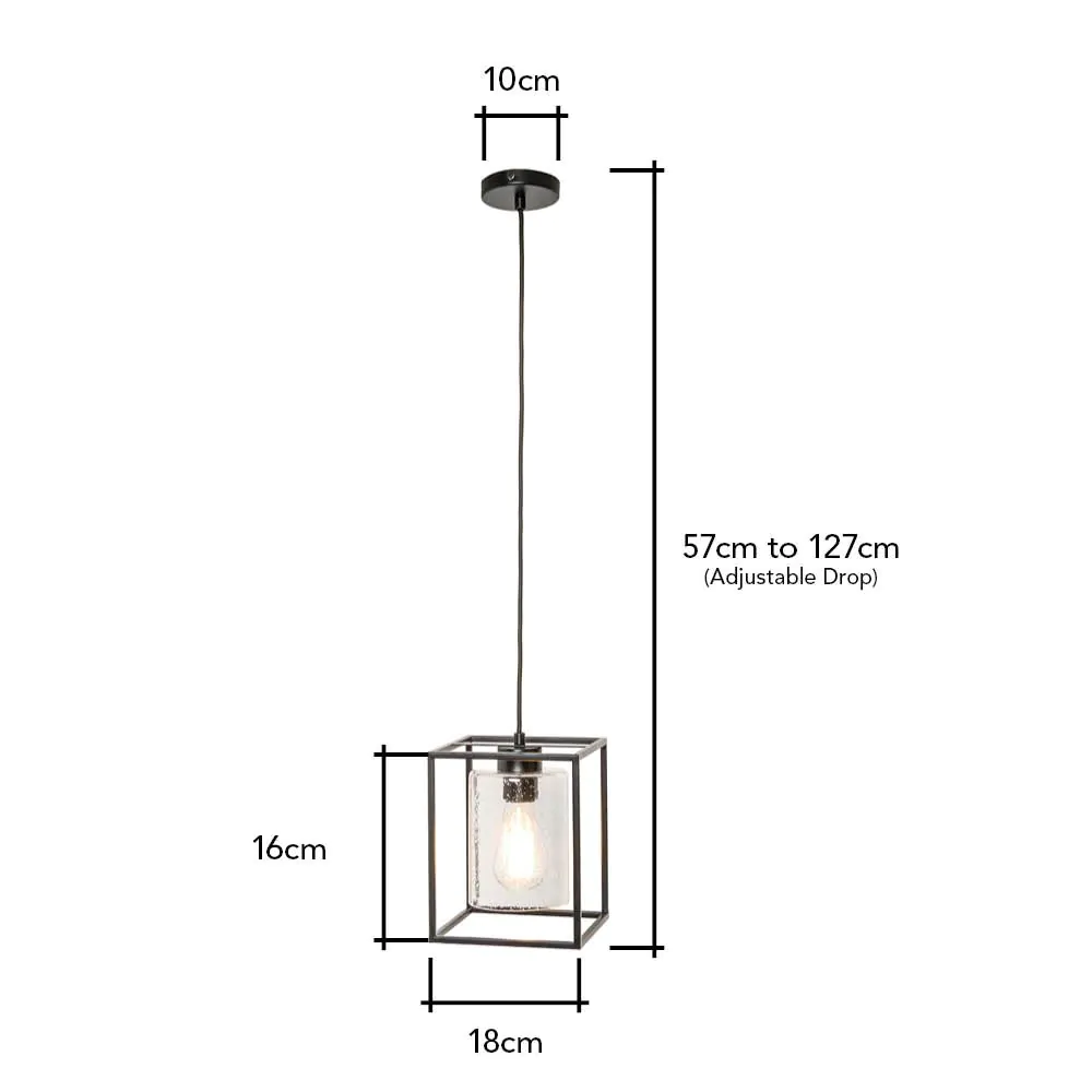 Hardy Cage Ceiling Pendant With Bubble Glass Shade, Matte Black - Image 7