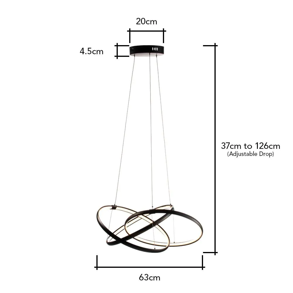Sola LED Triple Ring Ceiling Pendant, Matte Black - Image 11