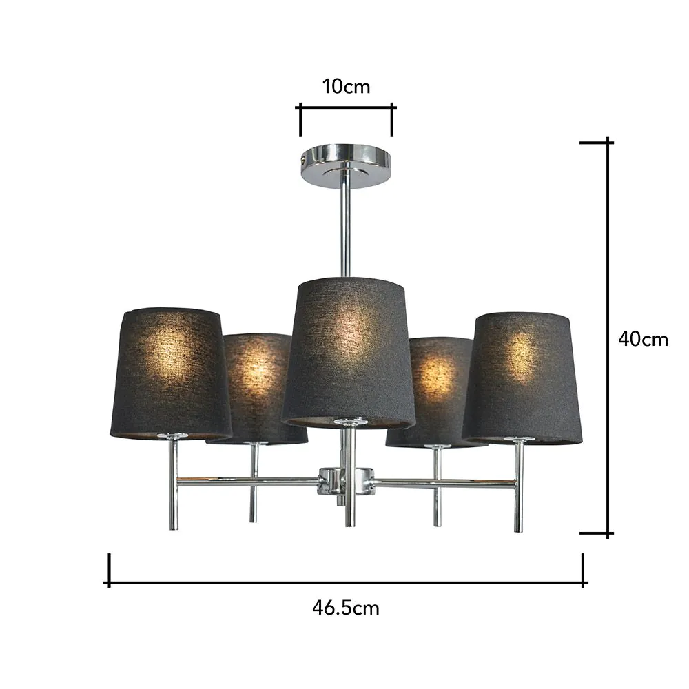Mira Semi Flush Ceiling Light With Black Shades, Chrome - Image 7