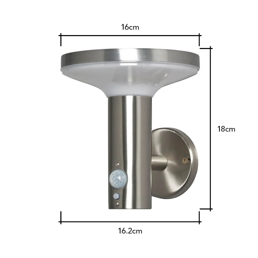 Tarak LED Outdoor Solar Wall Light With PIR Sensor, Stainless Steel - Image 7