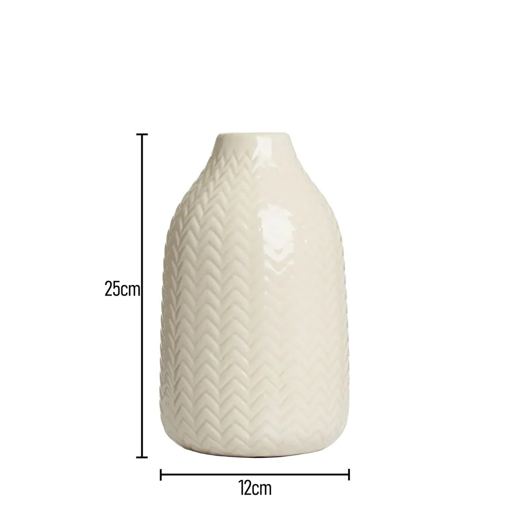 Chevron Ceramic Vase, Cream - Image 5