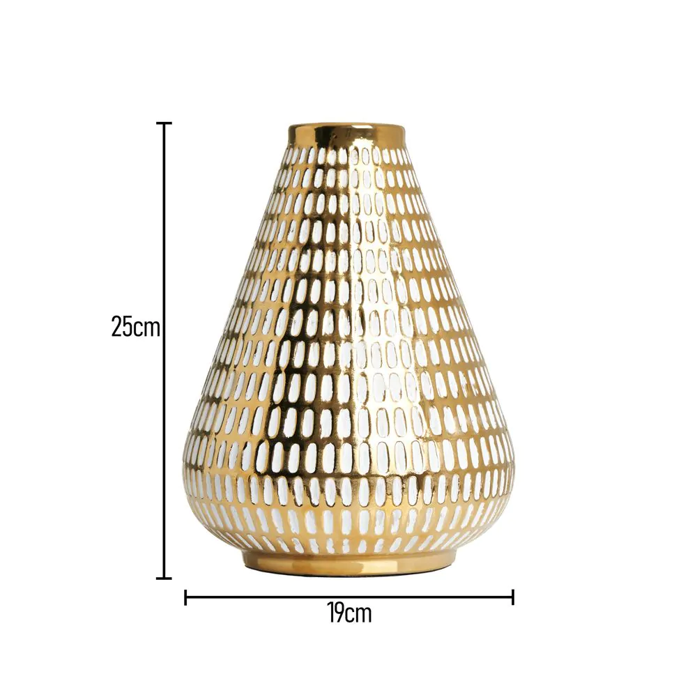 Textured Ceramic Vase, Gold And White - Image 4