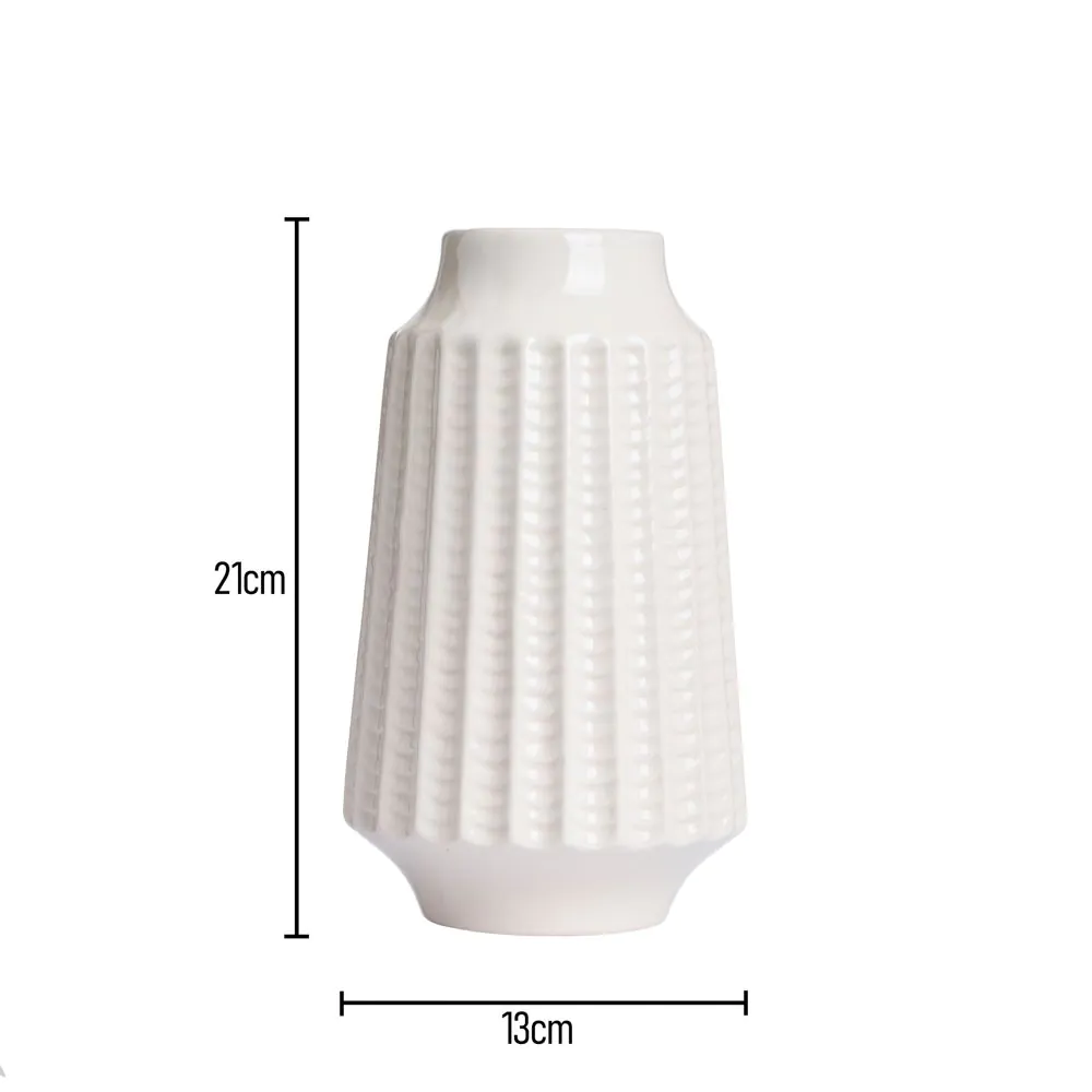 Grooved Ceramic Vase, Cream - Image 5