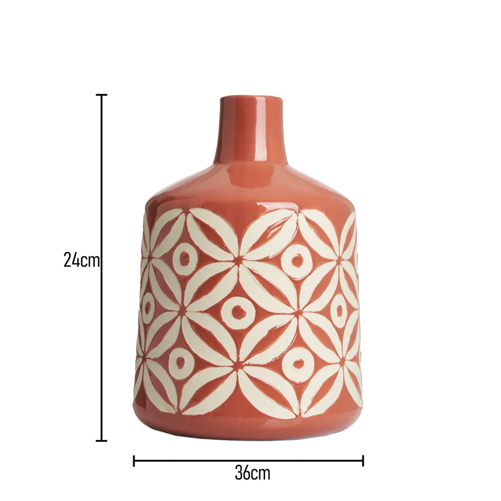 Large Petal Patterned Ceramic Vase, Terracotta - Image 5