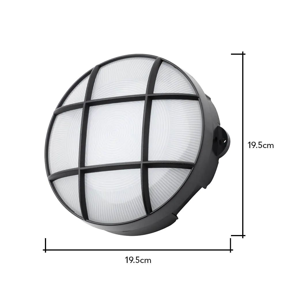 Jon 8 Watt LED Round Grid Outdoor Bulkhead Light, Black - Image 7