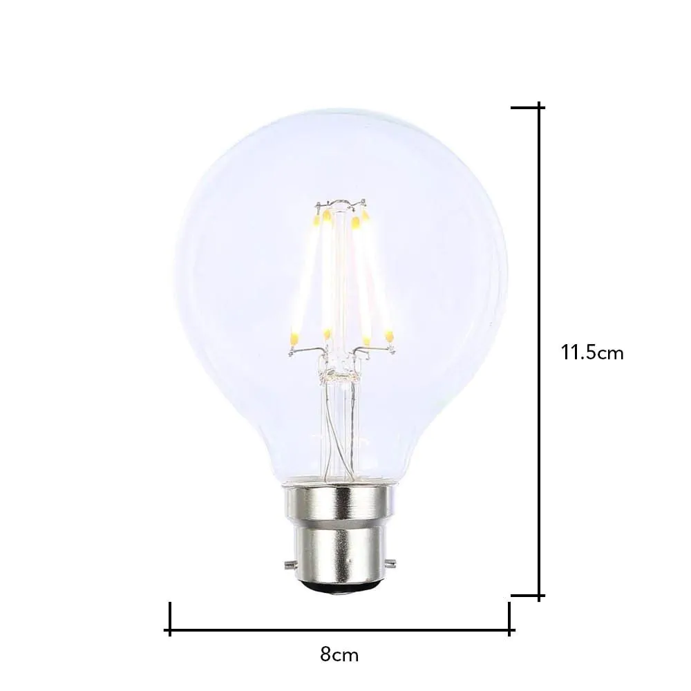 4W LED BC B22 Vintage Filament Globe Bulb, Clear - Image 3