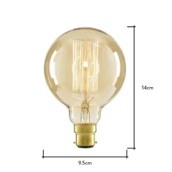 40W BC B22 Vintage Filament Globe Bulb, Gold Tinted