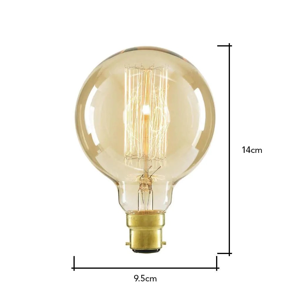 40W BC B22 Vintage Filament Globe Bulb, Gold Tinted