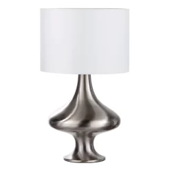 Caen Spun Table Lamp With White Shade, Satin Nickel