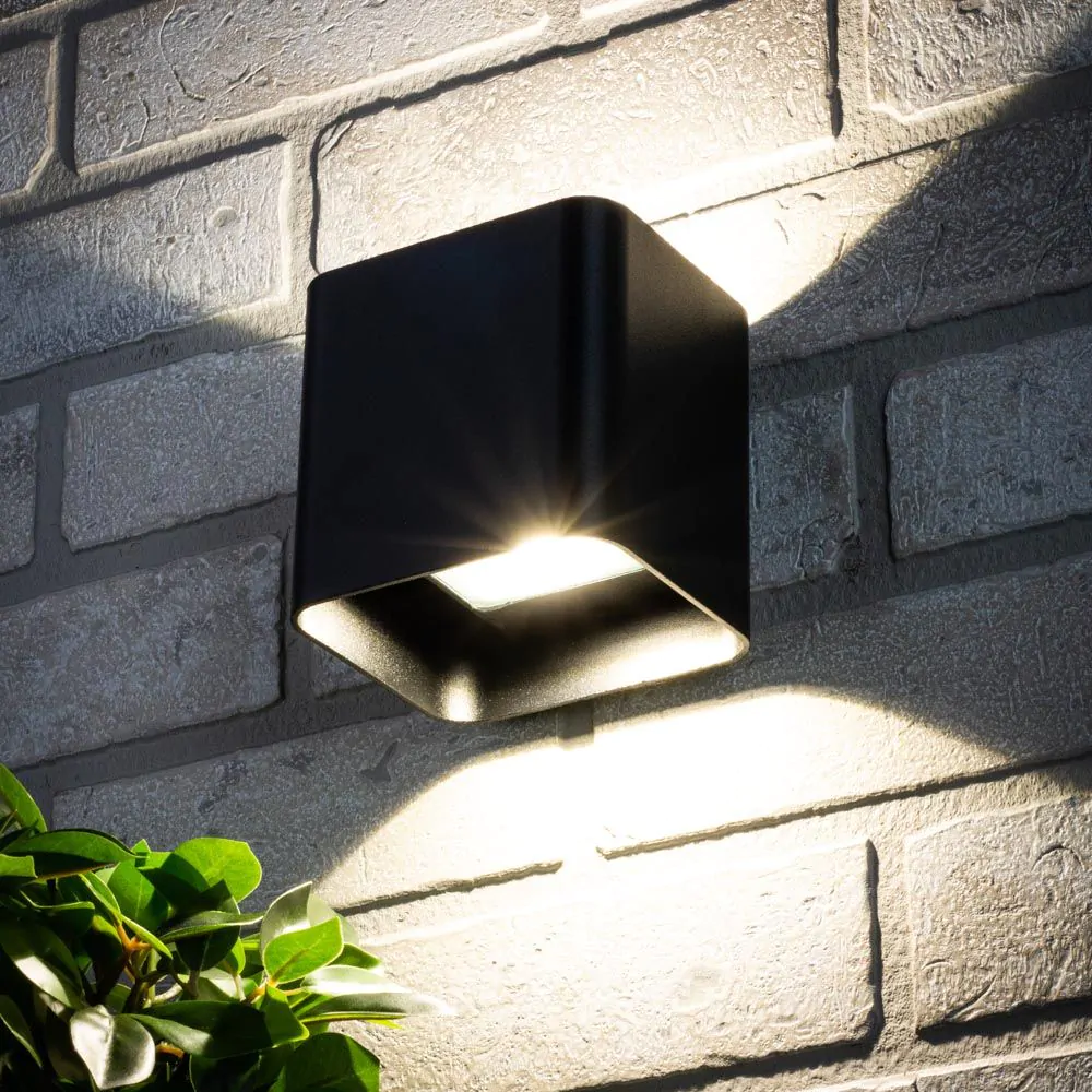 Cameron Outdoor LED Square Up And Down Wall Light, Black - Image 2