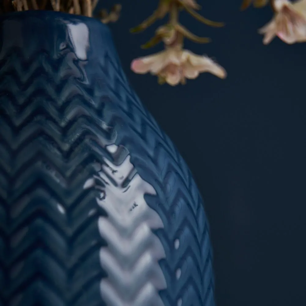 Chevron Ceramic Vase, Blue - Image 3