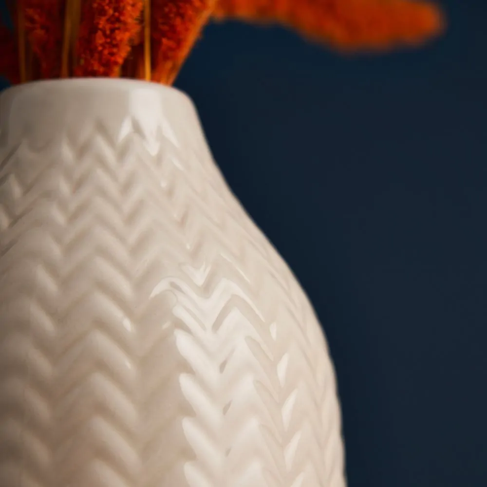 Chevron Ceramic Vase, Cream - Image 3