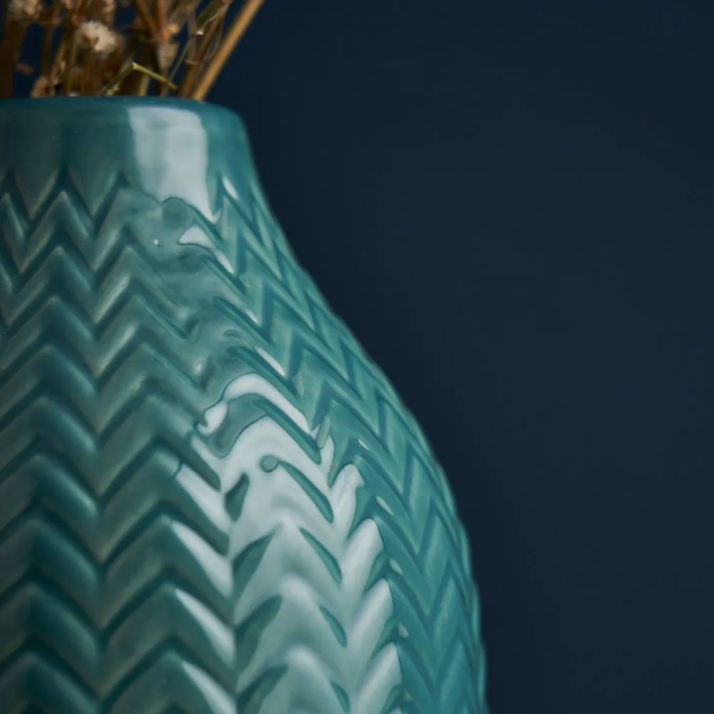 Chevron Ceramic Vase, Green - Image 3