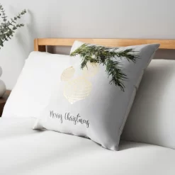 Christmas Bauble Cushion With Foil Design, Gold And Natural