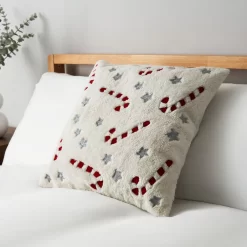Christmas Candy Cane Cushion, Cream