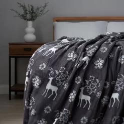Christmas Stag Throw, Grey