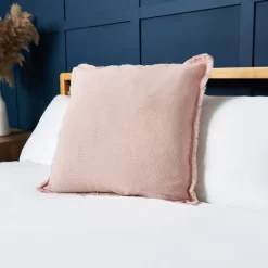 Cotton Cushion With Frayed Edge, Blush